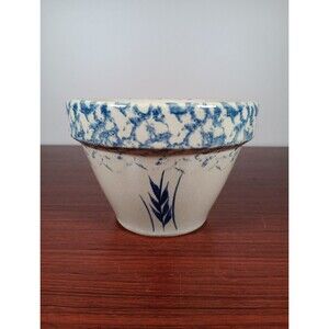 RRP Roseville Blue Spongeware Wheat 6 Inch Bowl 4" Tall EUC